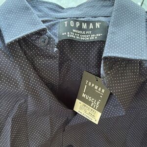Topman Dark Blue Dotted Casual Shirt